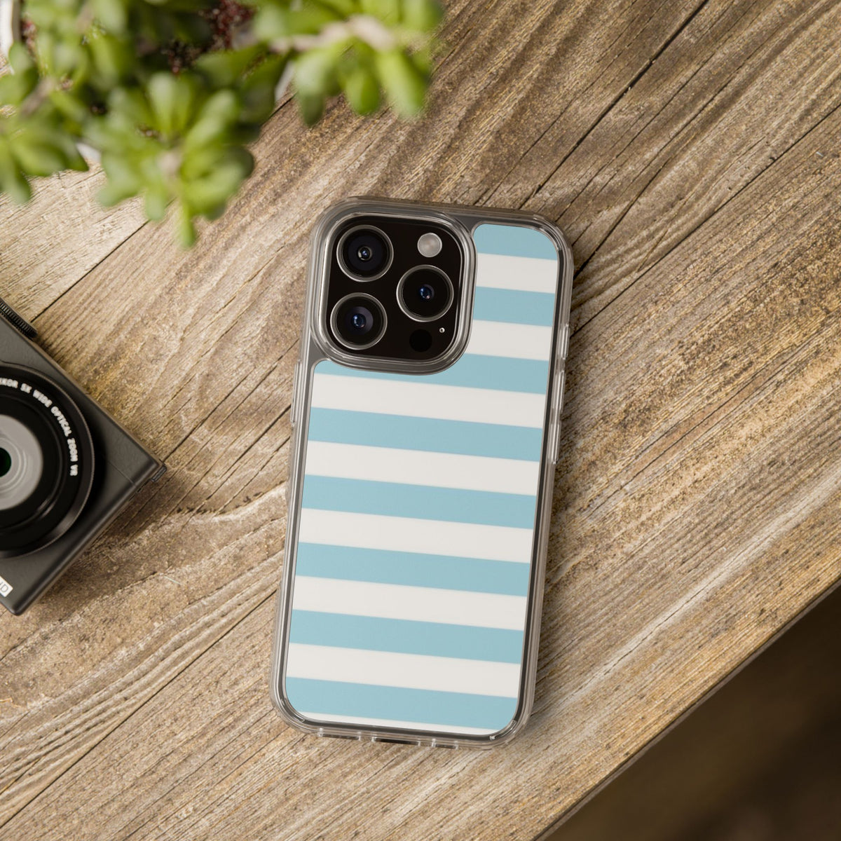 Ocean Pop Stripes 🌊💙 — Light Blue & White Clear Phone Case
