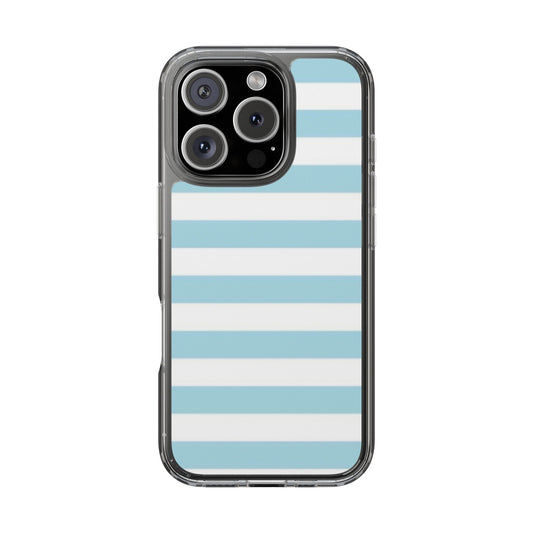 Ocean Pop Stripes 🌊💙 — Light Blue & White Clear Phone Case