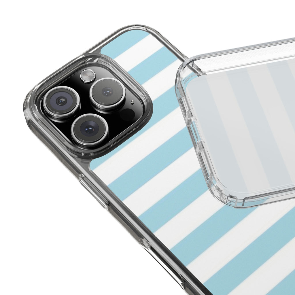 Ocean Pop Stripes 🌊💙 — Light Blue & White Clear Phone Case